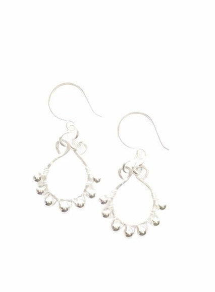 simple and modern sterling silver earrings with 7 small sterling beads wire wrapped on the bottom