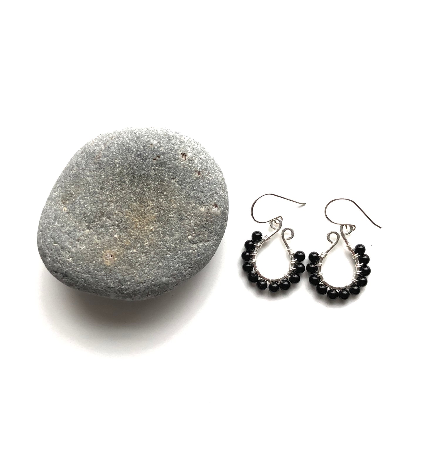 Black Onyx beads wire wrapped onto Sterling silver earrings