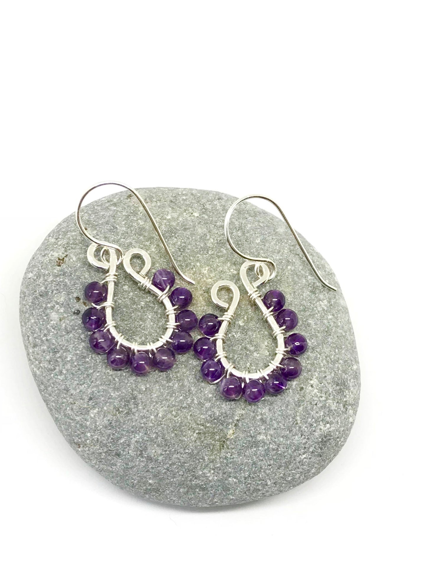 Amethyst and Sterling Silver  Wire Wrapped Earrings