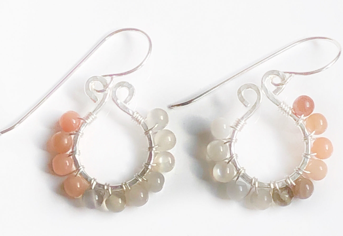 Wire Wrapped Multi Moonstone and Sterling Silver Earrings