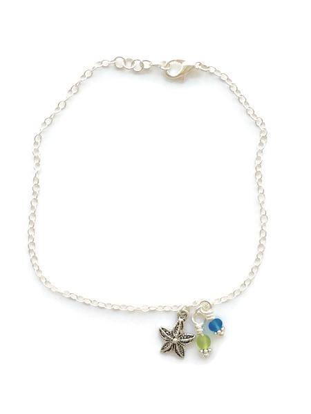 Sterling Silver and Glass Charm Anklet