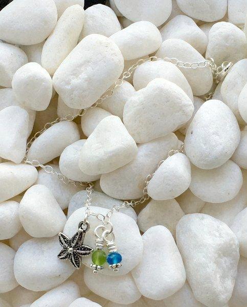 Sterling Silver and Glass Charm Anklet