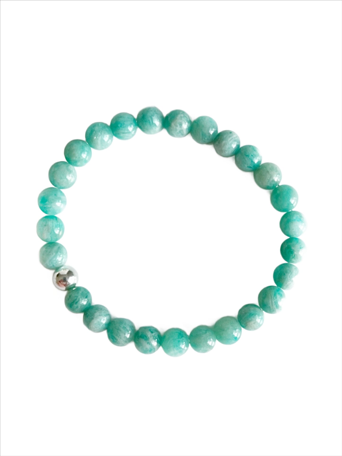 Easy everyday Amazonite stretch bracelet with one Sterling Silver bead