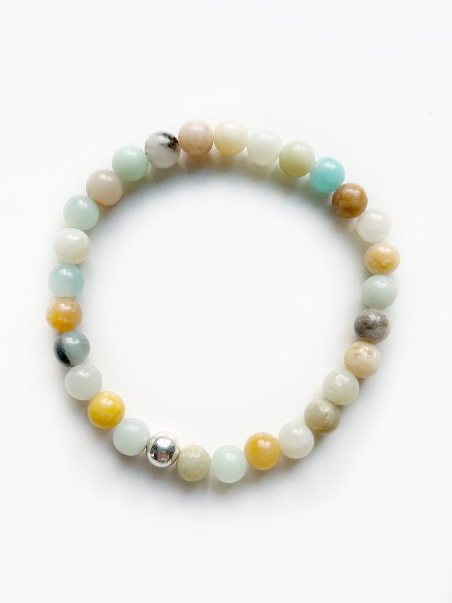 Everyday modern Amazonite stretch bracelet with one Sterling Silver bead