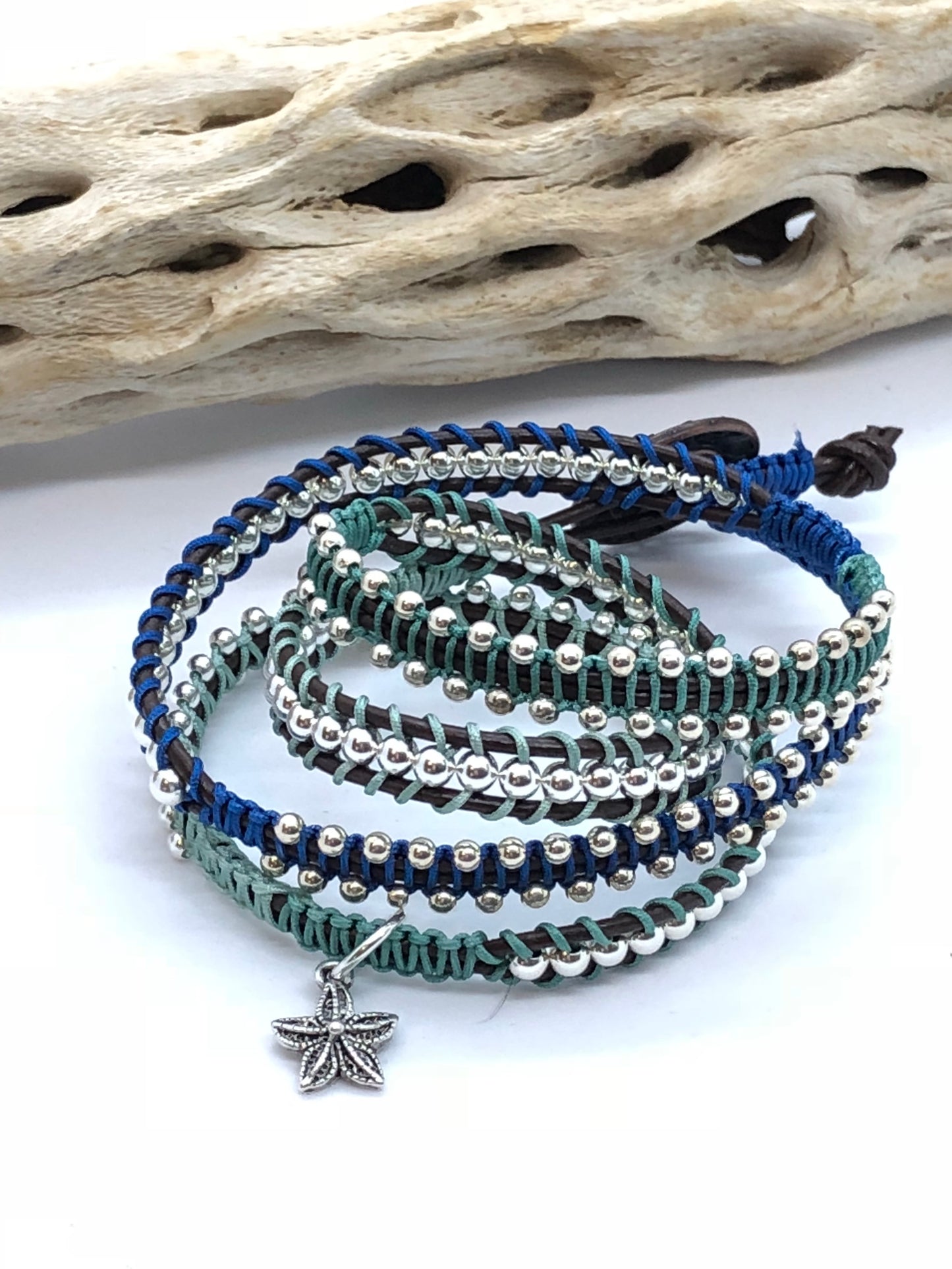 Boho Bracelet, 5 Layers Leather Wrap Bracelet, Handmade Natural Blue S –  Wild Rose Boho