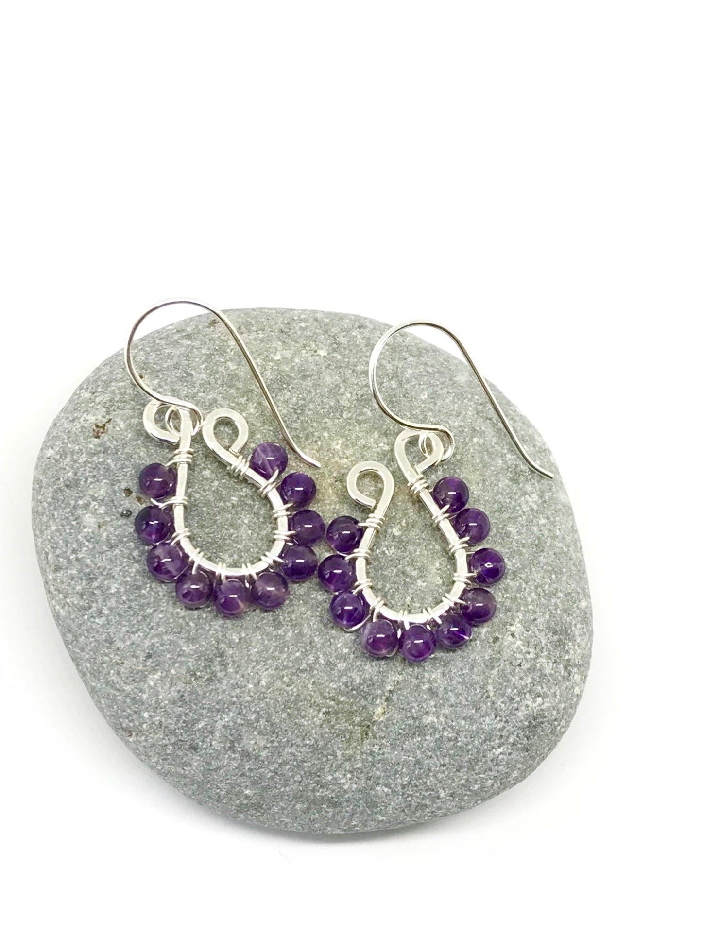 Load image into Gallery viewer,  Amethyst and Sterling Silver  Wire Wrapped Earrings
