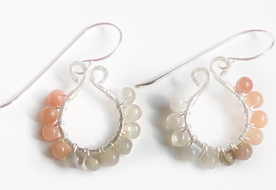 Load image into Gallery viewer, Wire Wrapped Multi Moonstone and Sterling Silver Earrings
