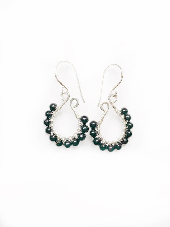 Black Onyx beads wire wrapped onto Sterling silver earrings