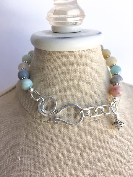 Load image into Gallery viewer, Multicolored Amazonite and Sterling Silver bracelet
