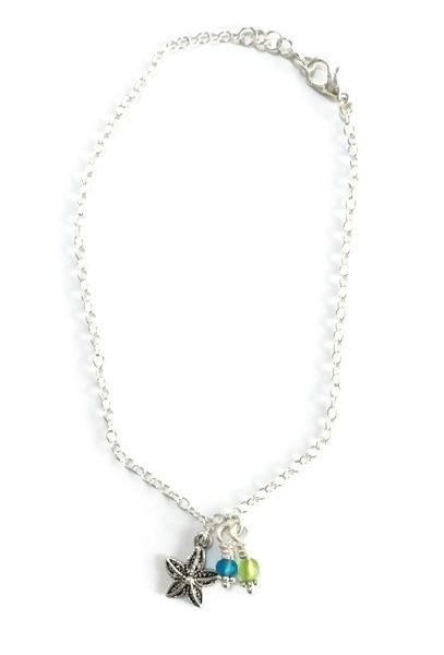 Sterling Silver and Glass Charm Anklet